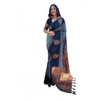 Women's Soft Lichi Silk Printed Saree With Unstitched Blouse 5.5Mtr (Grey)