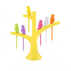Pack of 10_Bird Tree Fruit Fork Set Decorative Toothpick Holder (Color: Assorted )