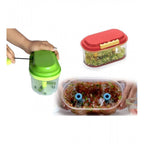 Pack Of 2_Twin Bowl Dual-Blade Hand Chopper | Manual Food Processor for Vegetables And Fruits (Color: Assorted )