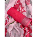 Women's Linen Cotton Printed Saree With Unstitched Blouse 5.5Mtr (Pink)