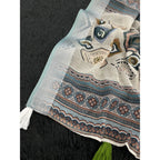 Women's Linen Cotton Printed Saree With Unstitched Blouse 5.5Mtr (Grey)