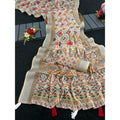 Women's Linen Cotton Printed Saree With Unstitched Blouse 5.5Mtr (Cream)