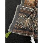 Women's Linen Cotton Printed Saree With Unstitched Blouse 5.5Mtr (Beige)