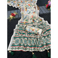Women's Linen Cotton Printed Saree With Unstitched Blouse 5.5Mtr (Green)
