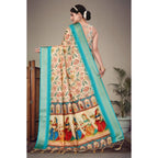 Women's Cotton Silk Printed Saree With Unstitched Blouse 5.5Mtr (Sky Blue)