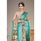 Women's Cotton Silk Printed Saree With Unstitched Blouse 5.5Mtr (Sky Blue)