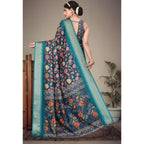 Women's Cotton Silk Printed Saree With Unstitched Blouse 5.5Mtr (Blue)