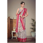 Women's Cotton Silk Printed Saree With Unstitched Blouse 5.5Mtr (Pink)