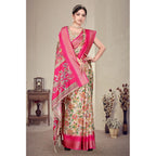 Women's Cotton Silk Printed Saree With Unstitched Blouse 5.5Mtr (Pink)