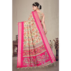 Women's Cotton Silk Printed Saree With Unstitched Blouse 5.5Mtr (Pink)
