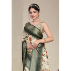 Women's Cotton Silk Printed Saree With Unstitched Blouse 5.5Mtr (Green)