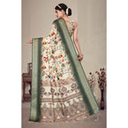 Women's Cotton Silk Printed Saree With Unstitched Blouse 5.5Mtr (Green)