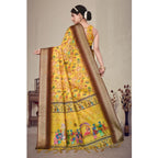 Women's Cotton Silk Printed Saree With Unstitched Blouse 5.5Mtr (Yellow)