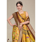 Women's Cotton Silk Printed Saree With Unstitched Blouse 5.5Mtr (Yellow)