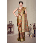 Women's Cotton Silk Printed Saree With Unstitched Blouse 5.5Mtr (Peach)
