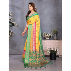 Women's Cotton Silk Printed Saree With Unstitched Blouse 5.5Mtr (Yellow)