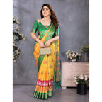 Women's Cotton Silk Printed Saree With Unstitched Blouse 5.5Mtr (Yellow)