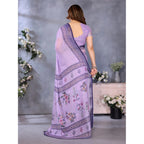 Women's Linen Cotton Printed Saree With Unstitched Blouse 5.5Mtr (Purple)