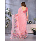 Women's Linen Cotton Printed Saree With Unstitched Blouse 5.5Mtr (Peach)