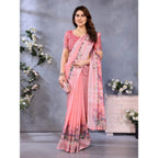 Women's Linen Cotton Printed Saree With Unstitched Blouse 5.5Mtr (Peach)