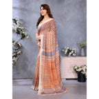Women's Linen Cotton Printed Saree With Unstitched Blouse 5.5Mtr (Brown)