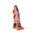 Women's Linen Cotton Printed Saree With Unstitched Blouse 5.5Mtr (Pink)