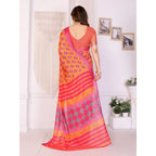 Women's Linen Cotton Printed Saree With Unstitched Blouse 5.5Mtr (Orange )
