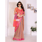 Women's Linen Cotton Printed Saree With Unstitched Blouse 5.5Mtr (Orange )