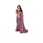 Women's Linen Cotton Printed Saree With Unstitched Blouse 5.5Mtr (Wine )