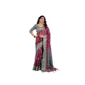 Women's Linen Printed Saree With Unstitched Blouse 5.5Mtr (Purple)