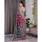 Women's Linen Printed Saree With Unstitched Blouse 5.5Mtr (Purple)