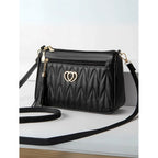 Women's PU Leather Zipper Sling Bag (Black)