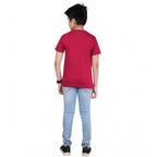 Boy's Cotton Grapic Printed Round Neck T-Shirt (Marron)