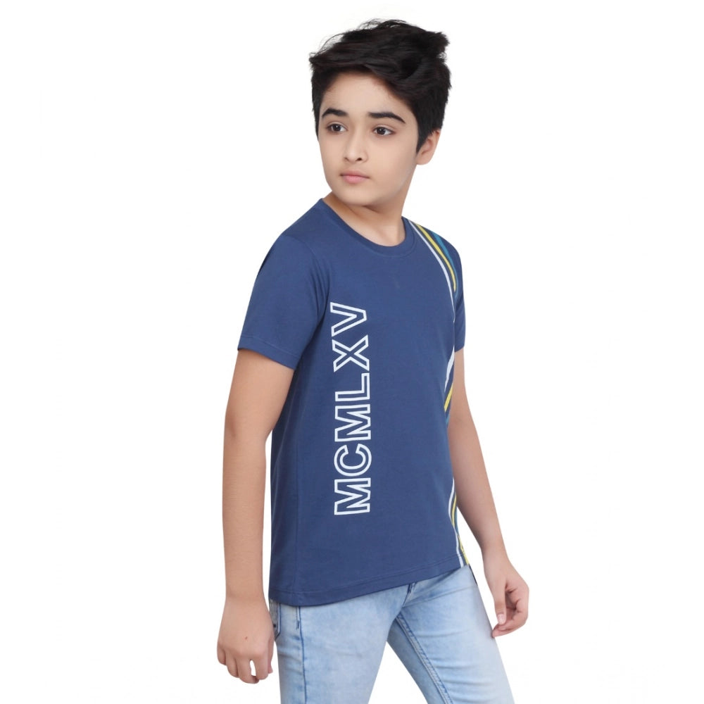 Boy's Cotton Grapic Printed Round Neck T-Shirt (Blue)