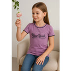 Girl's Cotton Printeded Round Neck T-Shirt (Lavander)
