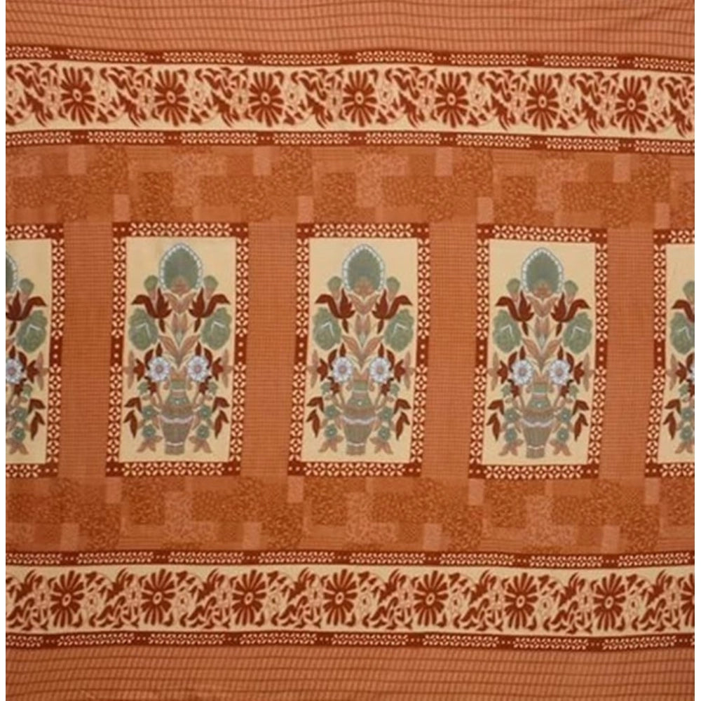 Fleece Floral Printed Double Polar Warm Bedsheet with 2 Pillow Cover (Orange)