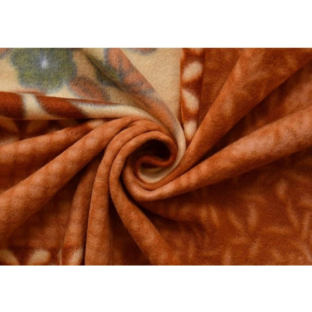 Fleece Floral Printed Double Polar Warm Bedsheet with 2 Pillow Cover (Orange)