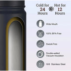 650 Ml Double Wall Insulated Stainless Steel Water Bottle With Screw Lid (Black)
