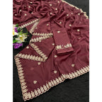 Women's Georgette Embroidered Saree With Unstitched Blouse 5.5Mtr (Maroon)