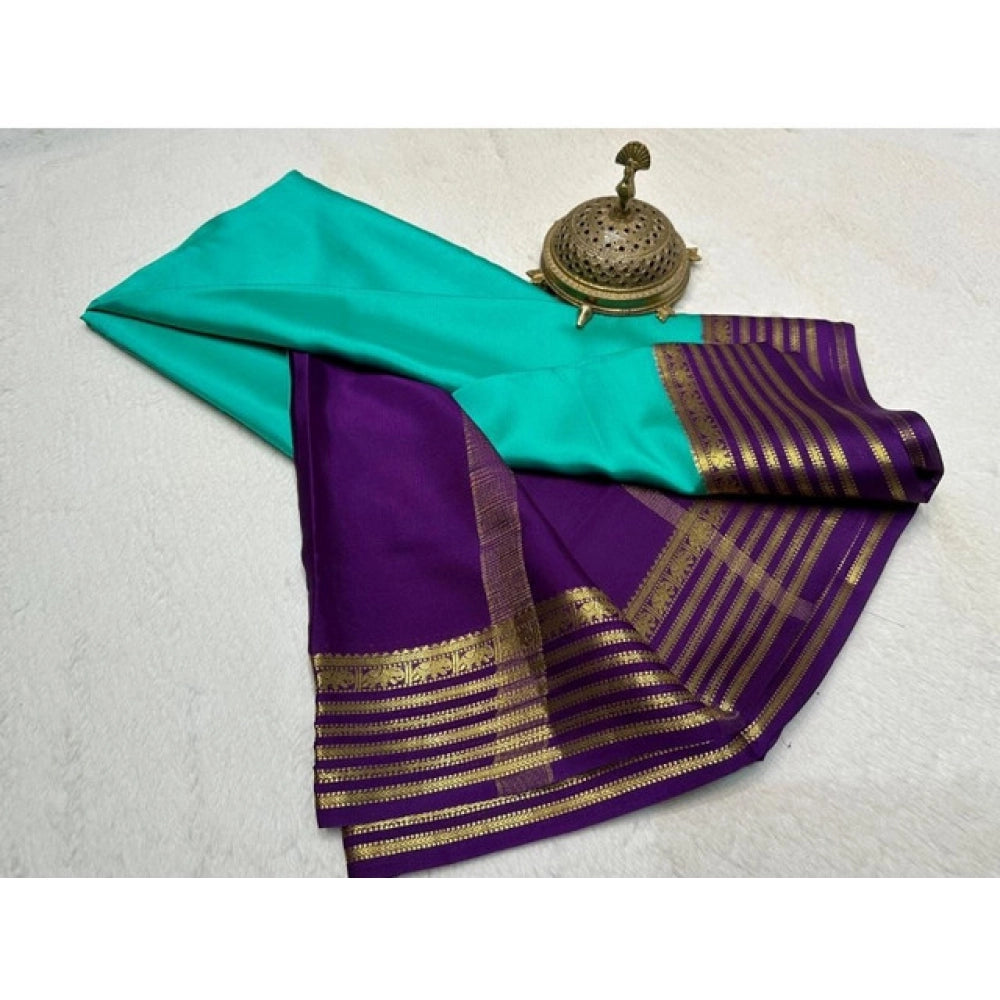 Women's Crepe Chit Pallu Solid Saree With Unstitched Blouse 5.5Mtr (Sky Blue)
