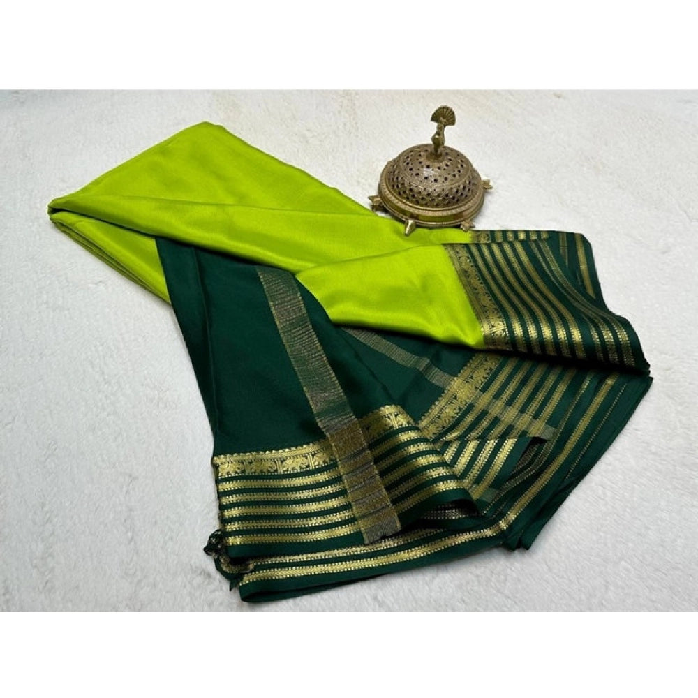 Women's Crepe Chit Pallu Solid Saree With Unstitched Blouse 5.5Mtr (Green)