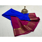 Women's Crepe Chit Pallu Solid Saree With Unstitched Blouse 5.5Mtr (Navy Blue)