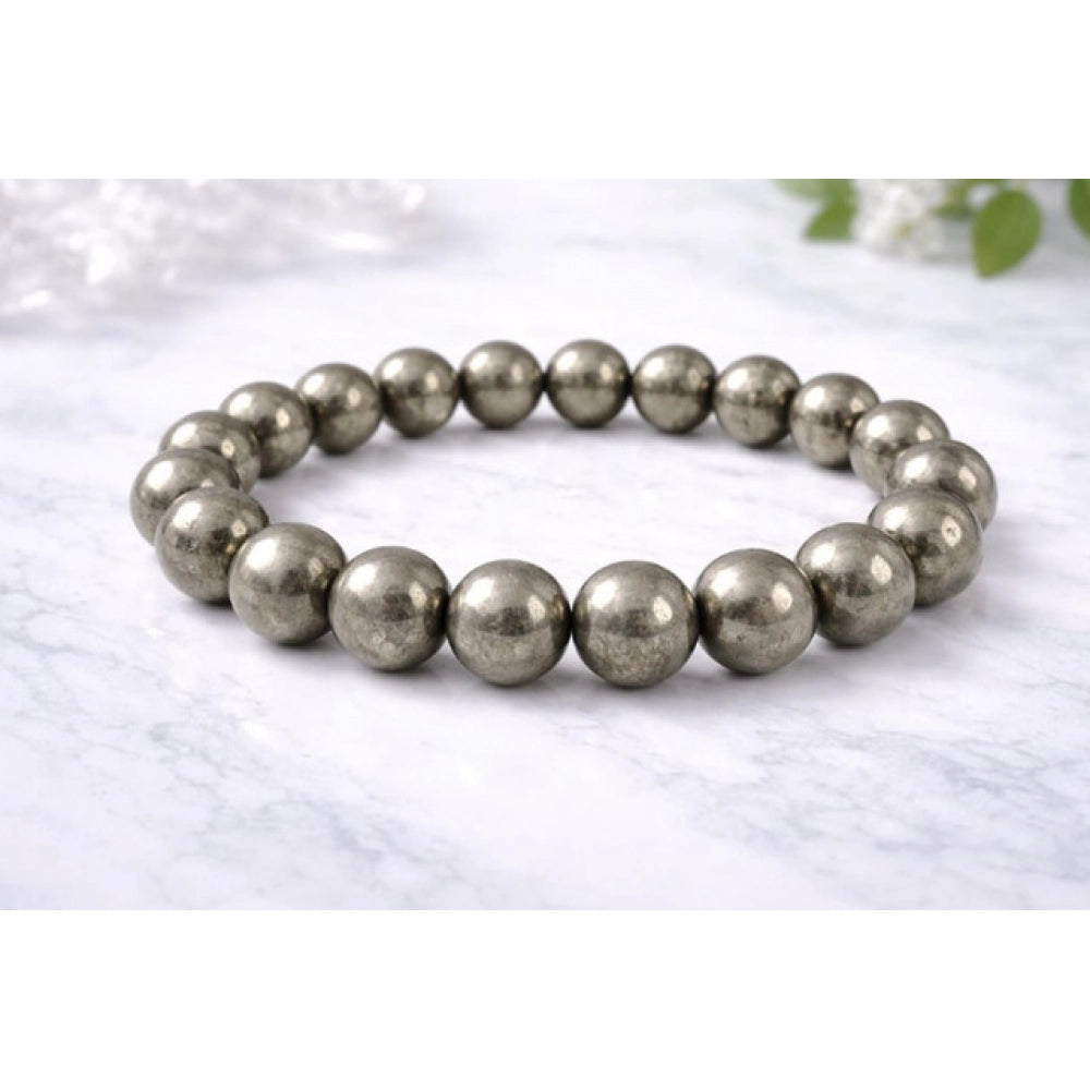 Natural Crystal 8mm Pyrite Bracelet (Grey)