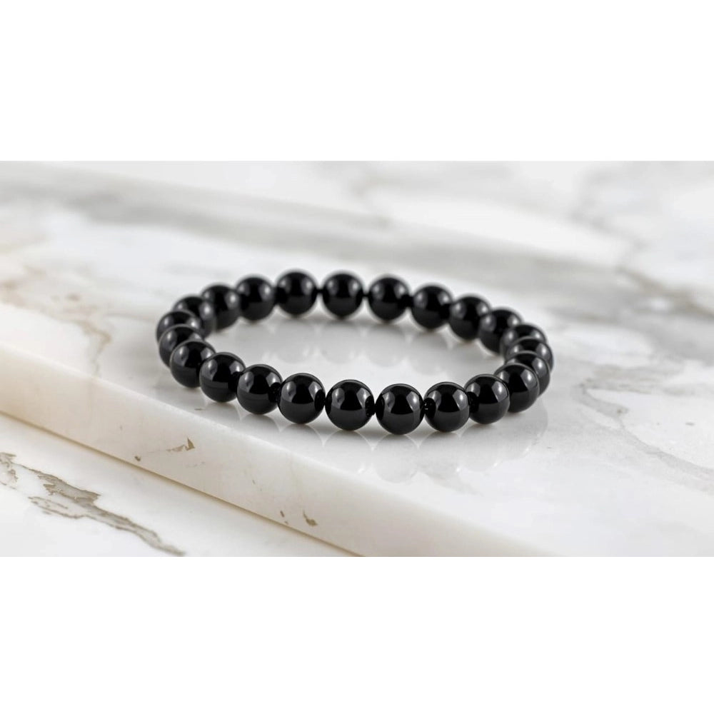 Natural Crystal 8mm Black Tourmaline Bracelet (Black)