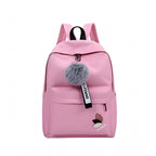 Unisex PU Leather Solid Medium Zipper Backpack (Pink)