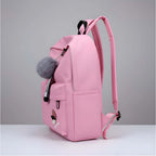 Unisex PU Leather Solid Medium Zipper Backpack (Pink)