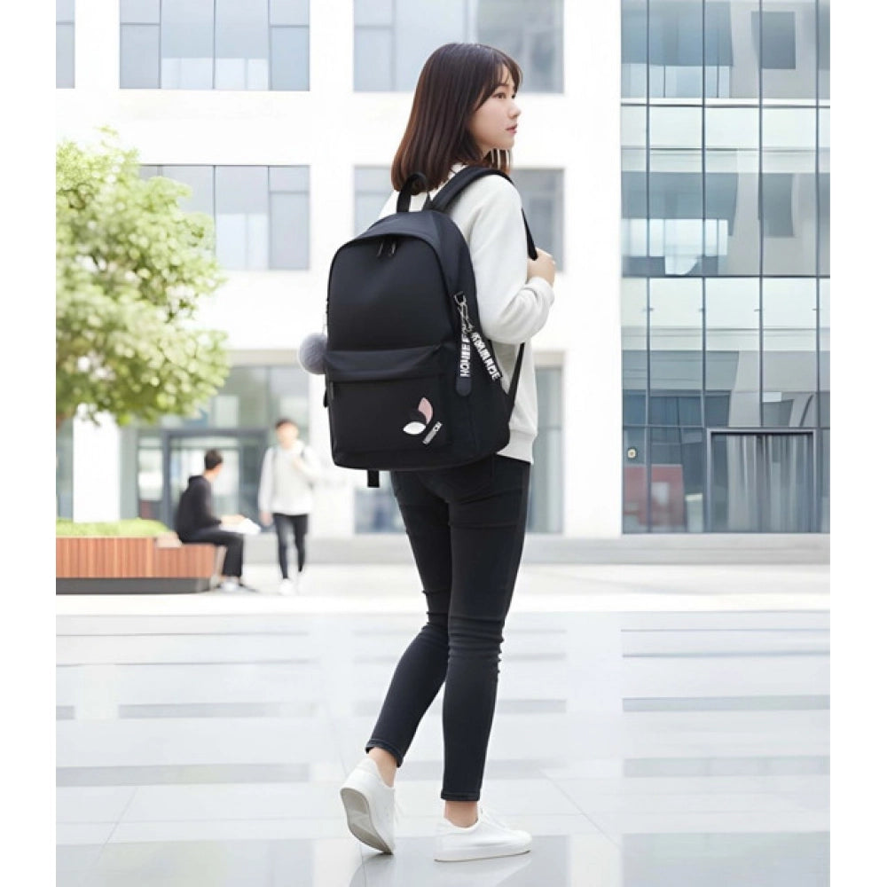 Unisex PU Leather Solid Medium Zipper Backpack (Black)