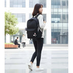 Unisex PU Leather Solid Medium Zipper Backpack (Black)