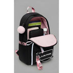 Unisex PU Leather Solid Medium Zipper Backpack (Black)