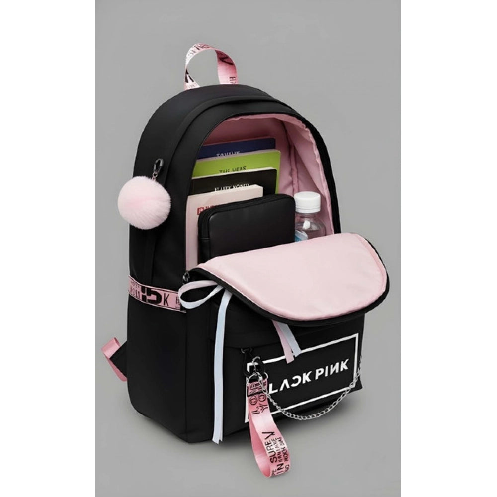 Unisex PU Leather Solid Medium Zipper Backpack (Black)